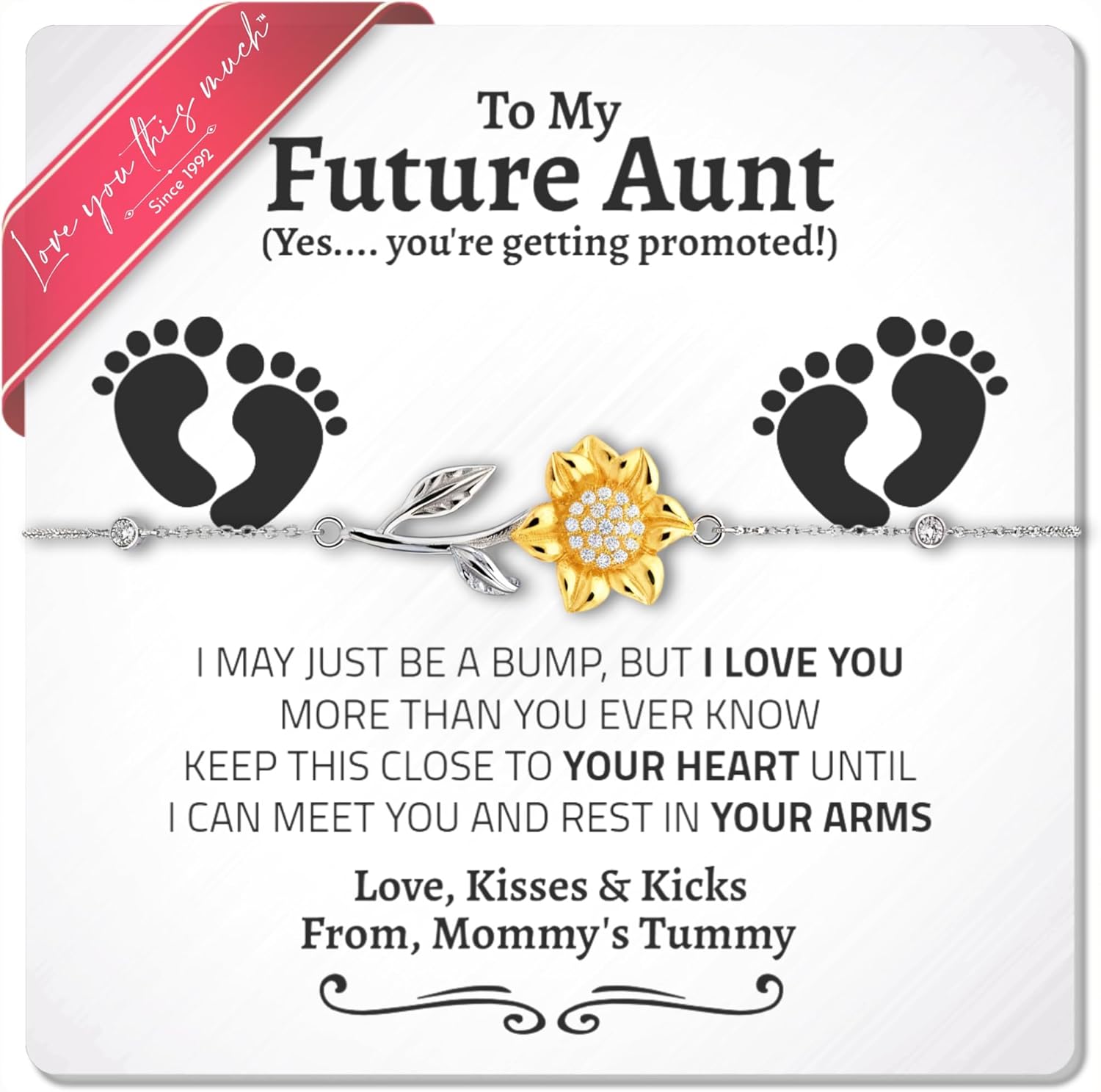 Love You This Much Sentimental Aunt to Be .925 Sterling Silver Jewelry, Adjustable 16-19", Auntie Pregnancy Announcement to Sister, Promoted to Auntie, Soon to Be Aunt