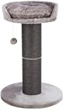 Pepino Cat Scratching Post 35 Inch - Cat Scratcher with Soft Fabric Covering Base and Durable Sisal Rope - with Platform Bed & Dangling Cat Toy - in Gray