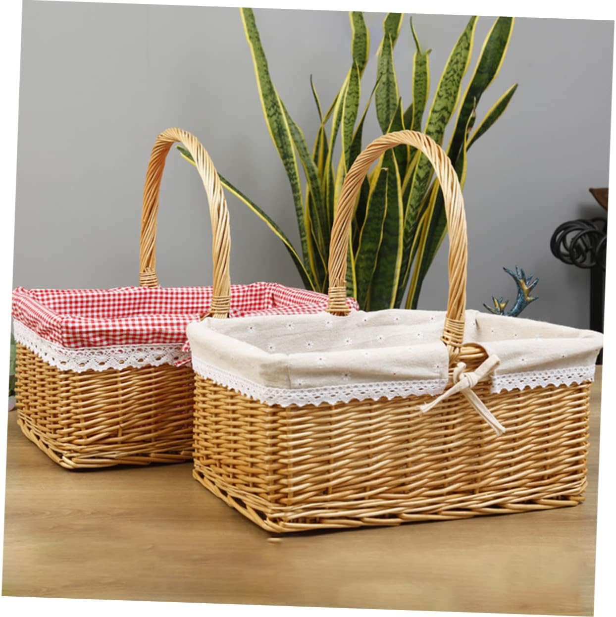 1pc Picnic Basket Willow Storage Holder for Fruits Vegetables Snacks Portable Country Style Organizer Handle for Outdoor Gatherings and Harvesting