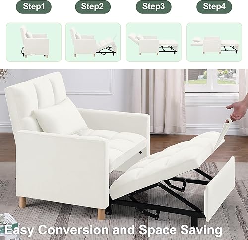 Miniatura 6 de Silla convertible individual 3 en 1, sofá cama cama con almohada, silla multifuncional con respaldo ajustable, sofá cama extraíble con tela de