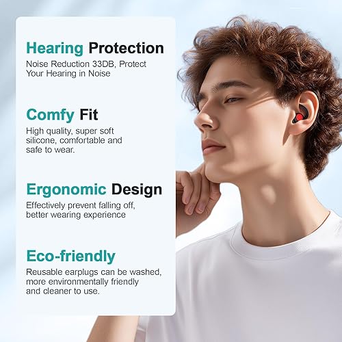 Miniatura 2 de Tapones para los oídos para reducir el ruido, cómodos tapones para los oídos para dormir con cancelación de ruido, 2 pares de tapones reutilizables