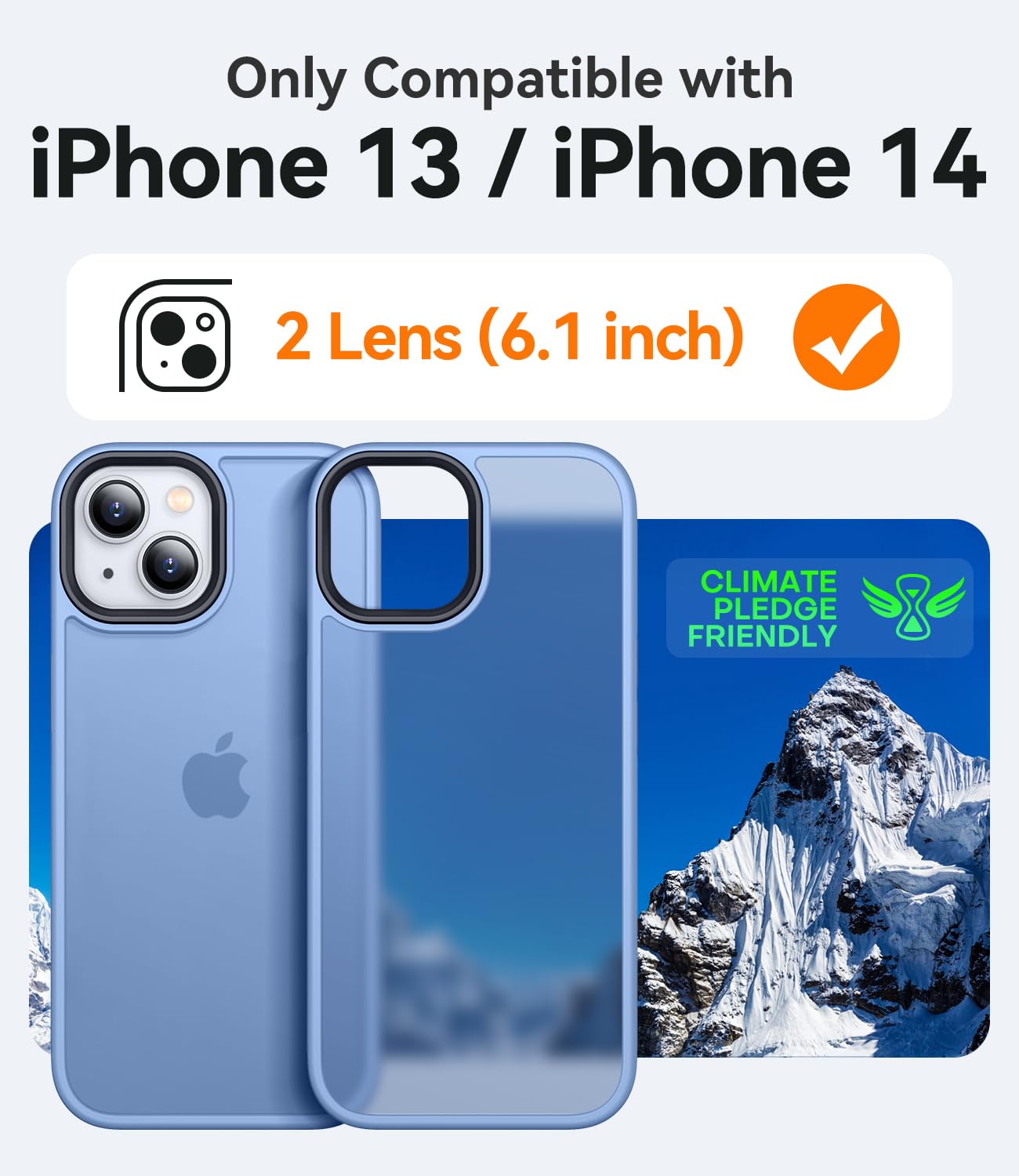 CANSHN Cover Opaca per iPhone 13 e iPhone 14(6,1 Pollici), Custodia Traslucida Opaca Protettiva Sottile Antiurto - Blu Chiaro