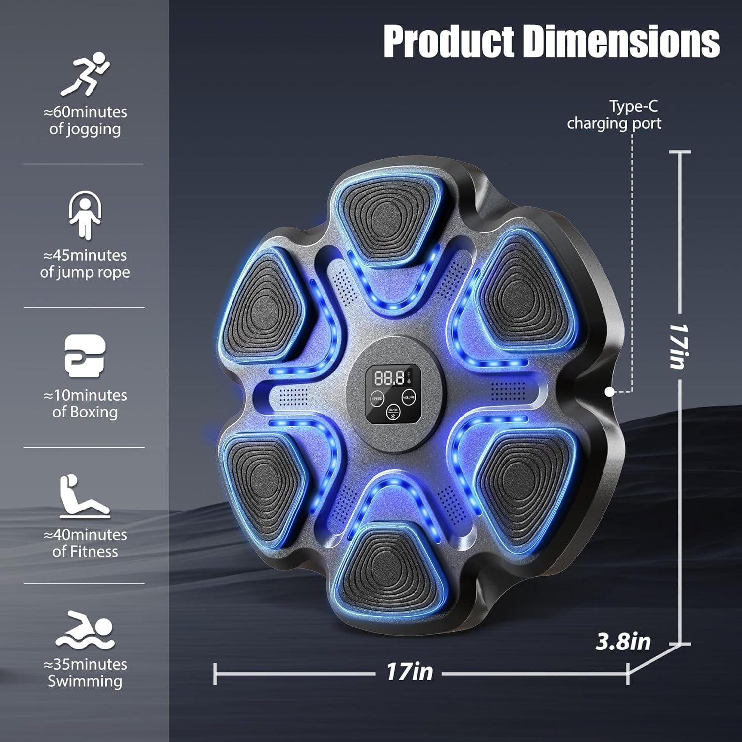 LYMIN Machine de Boxe Musicale avec Gants de Boxe, LED Boxe Mural Musique Bluetooth Music Boxeur 9 Modes de Vitesse et Comptage Intelligent, Music Boxing Machine pour Adultes et Enfants