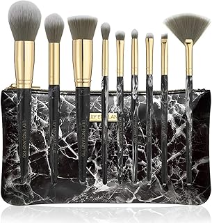 Marble Makeup Brush Set with Case - 9 Professional Face and Eye Make up Brushes (Black Marble and Gold) by Lily England