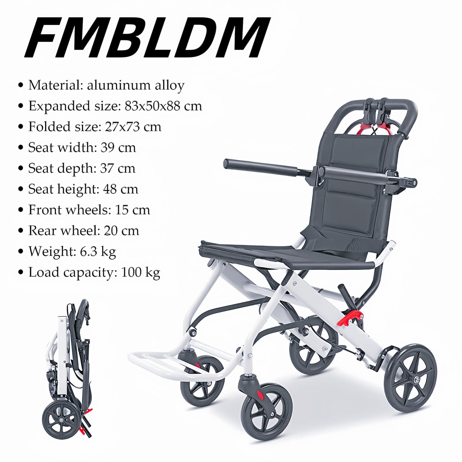 Silla Ruedas Ultraligera, Silla Ruedas Viaje Ligera y Plegable, Sillas de Ruedas Extra Estrechas con Freno Tambor, Silla de Ruedas pequeña de Aluminio para el hogar, 6,3 kg A