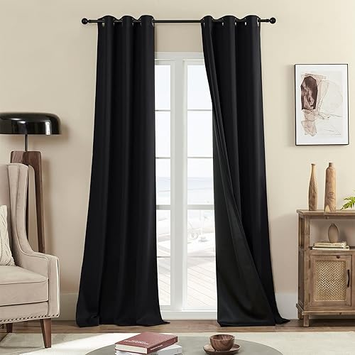 Miniatura 79 de Rutterllow - Cortinas 100% opacas, paneles de cortina con ojales, aislamiento térmico y bloqueo de luz para habitación y sala de estar, (2 paneles