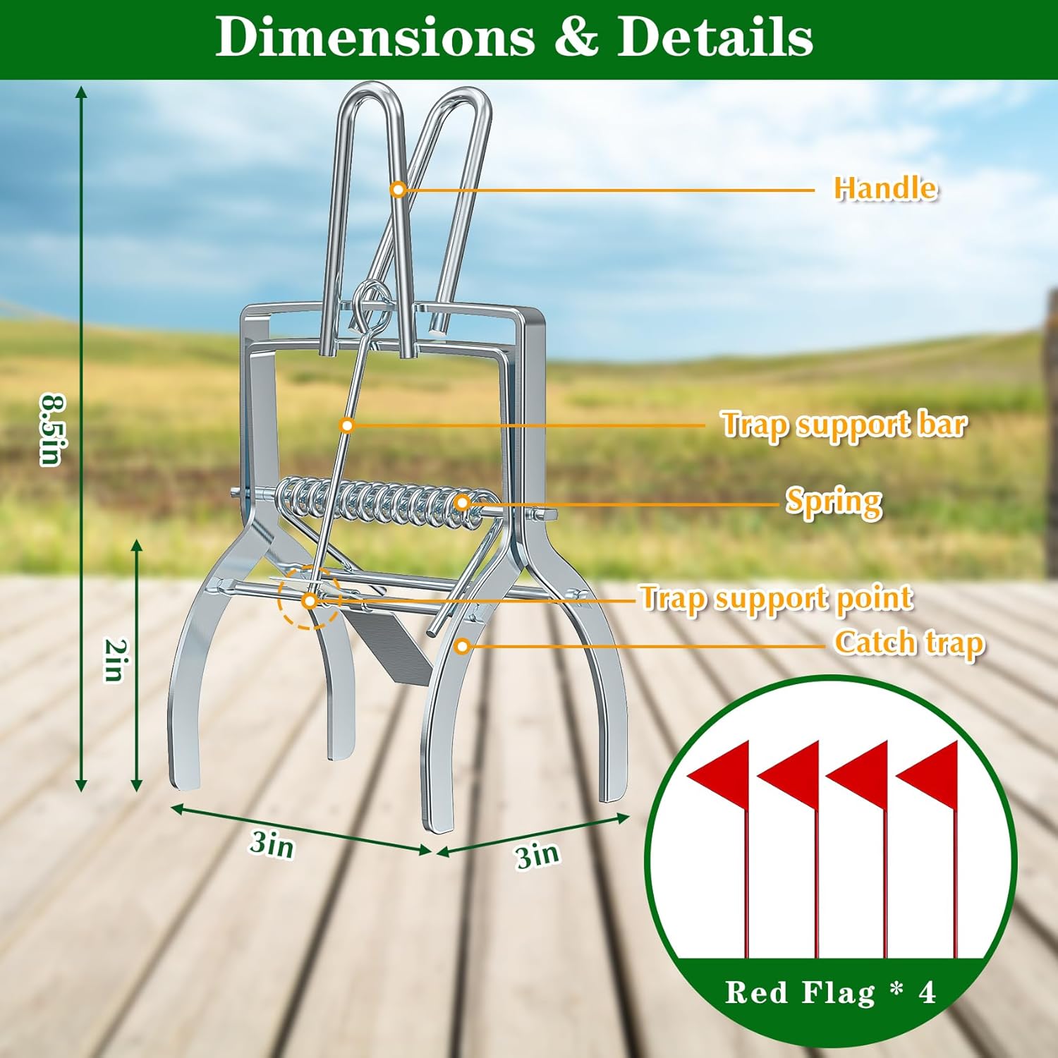 4 Pack Mole Traps that Kill Best, Mole Trap Easy to Set, Galvanized Steel Gopher Traps for Lawns, Reusable Quick Capture Gopher Hawk Vole Trap Outdoor Use