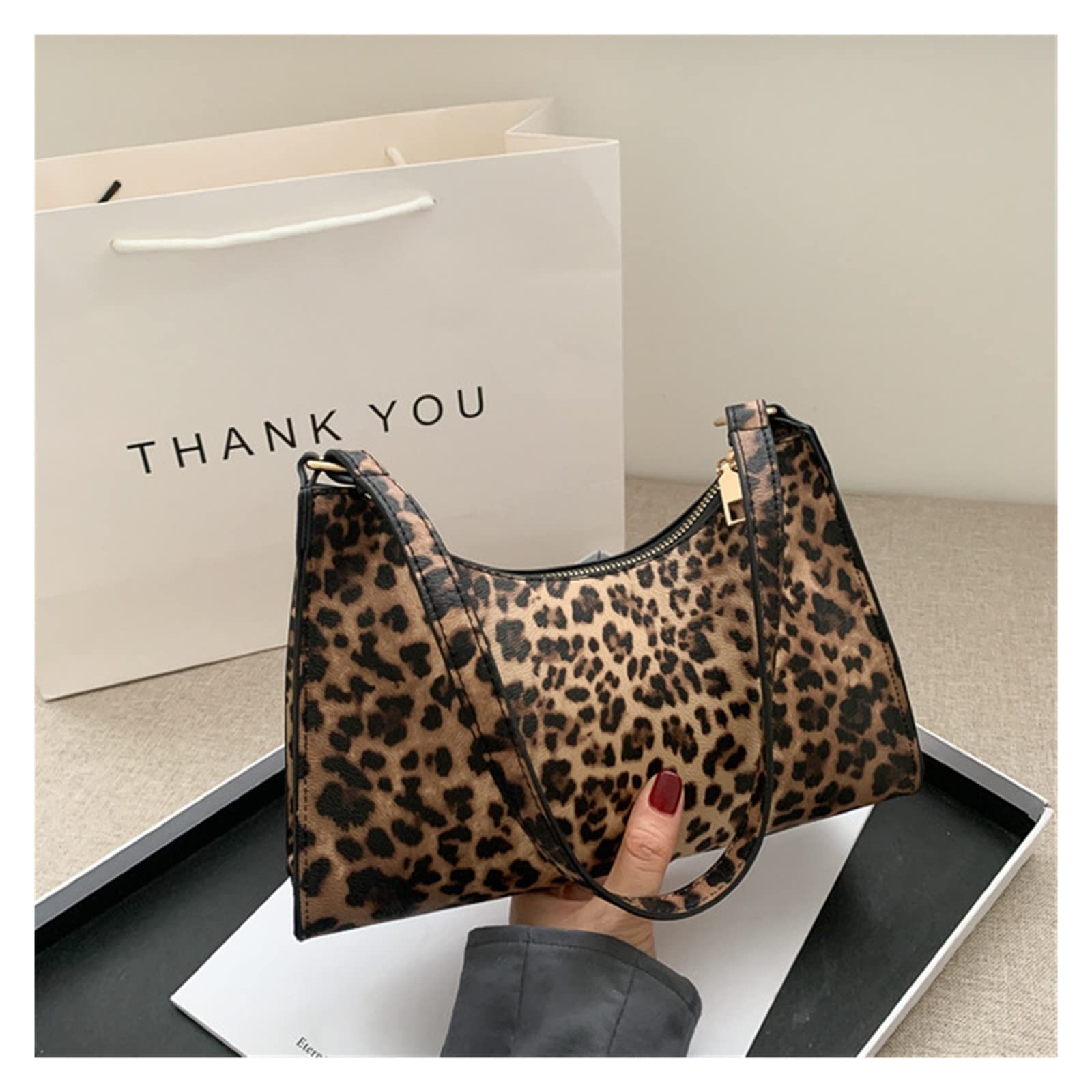 Fashion Zebra Print Women Luxury Handbag PU Simple Underarm Shoulder Bags Female Daily Design Totes Purse Pouch (Color : Leopard Handbag, Size : 25.5x6.5x17.5cm)