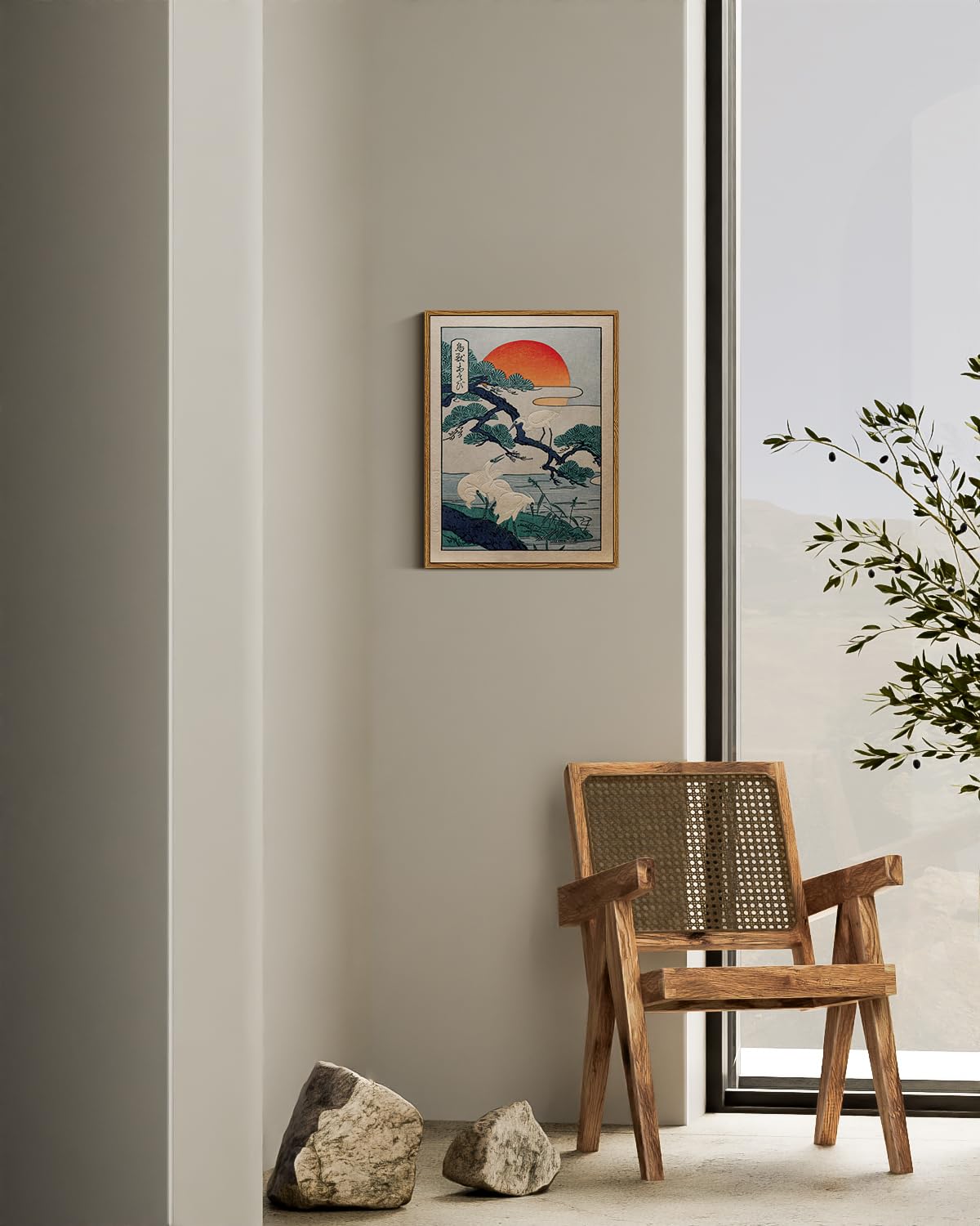 ARPEOTCY Framed Wall Art, Vintage Japanese Crane and Sunset Painting Print, Retro Canvas Wall Art Decor for Living Room, Bedroom, Office, Japanese Traditional Nature Home Decor Aesthetic(30x40 CM) — view 6