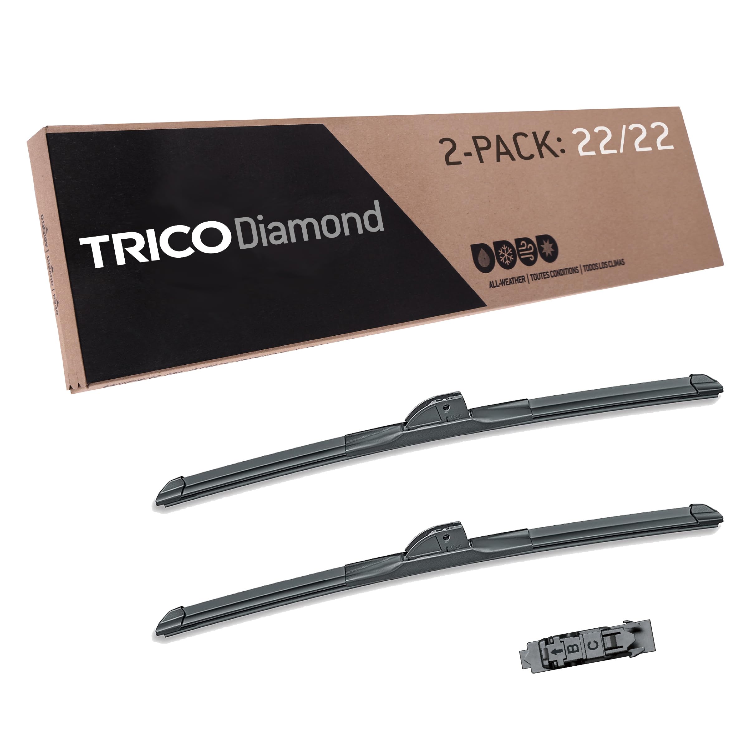TRICO Diamond 22" + 22" Premium Automotive Replacement Windshield Wiper Blades (Set of 2), Passenger and Driver Side All-Weather Beam Wiper Blades for Select Vehicle Models
