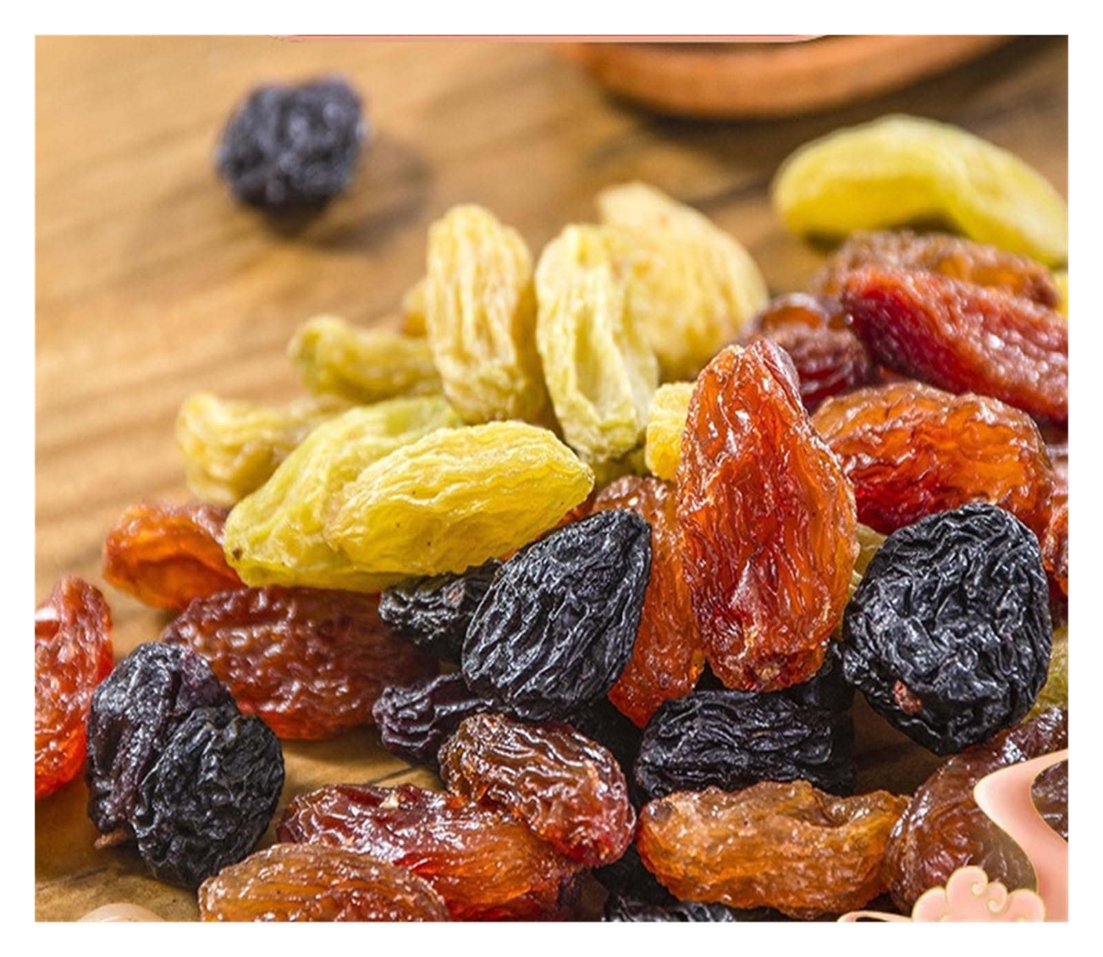 Pasas Tricolores, Bolsa 500g. Una mezcla de tres colores, madurados naturalmente y ricos en aromas frutales.(2bag)
