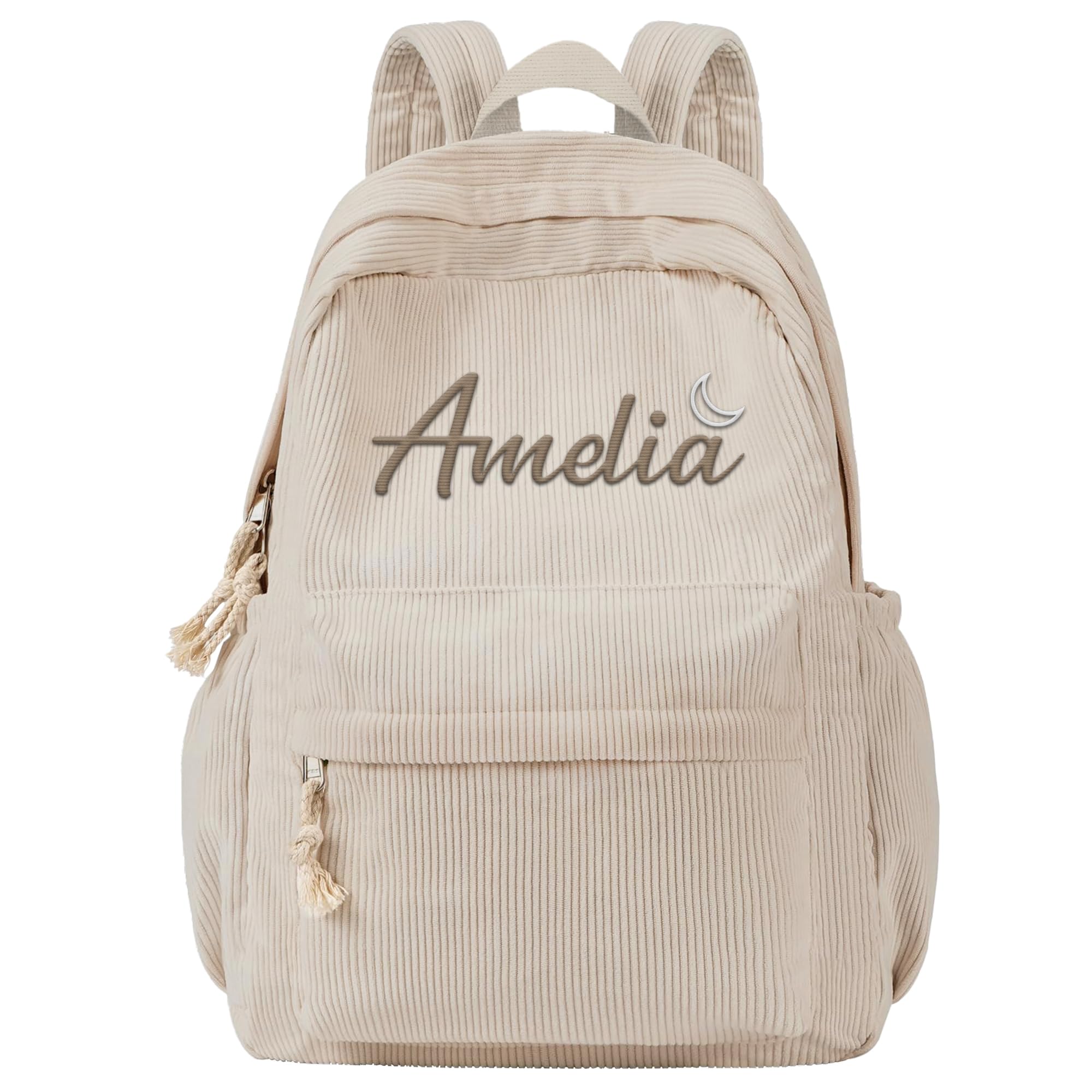 Savilediy Personalized Corduroy Backpack for Women with Embroidery Name, Custom Casual Backpack for School Travel Work, ​Laptop Backpack, Back to