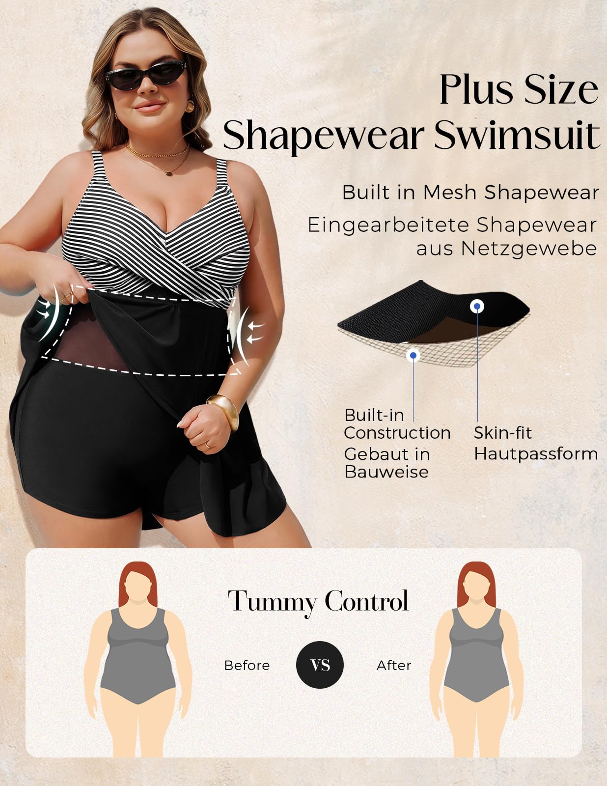 Hanna Nikole Costume da bagno intero da donna, taglie forti, push-up, controllo pancia, monokini incrociato, costume da bagno con spacco, costume da bagno con pantaloncini da bagno