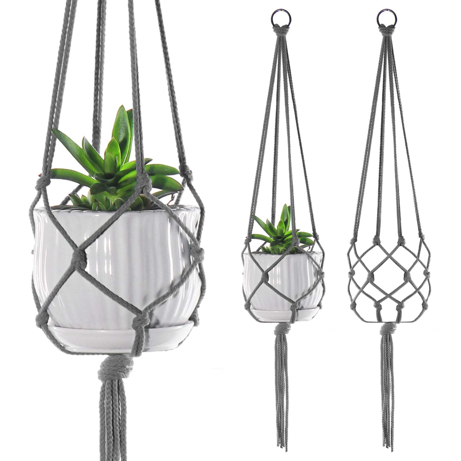 Update 2 Pack 41 Inches Large Plant Hanger Macrame Rope to Hang Flower Pot Plant Holder for Indoor Outdoor Decorations (Grey)