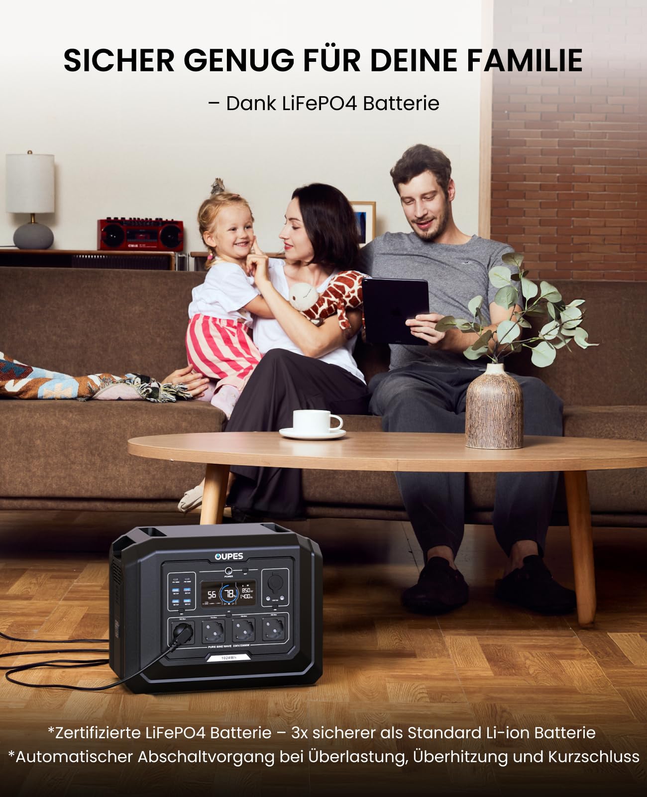 OUPES Mega 1 Tragbare Powerstation mit 240W Solarpanel, 1024Wh Solargenerator, Schnellladung 0-80% in 36 Min., 4 Steckdosen à 2000W (4500W Spitze), Erweiterbar auf 5kWh für Camping, Wohnmobil & Reise