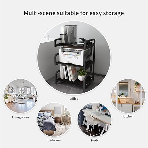 Miniatura 6 de Natwind Soporte de impresora de 3 niveles con ruedas, carrito de almacenamiento movible, estante multiusos para reproductor multimedia, archivos de