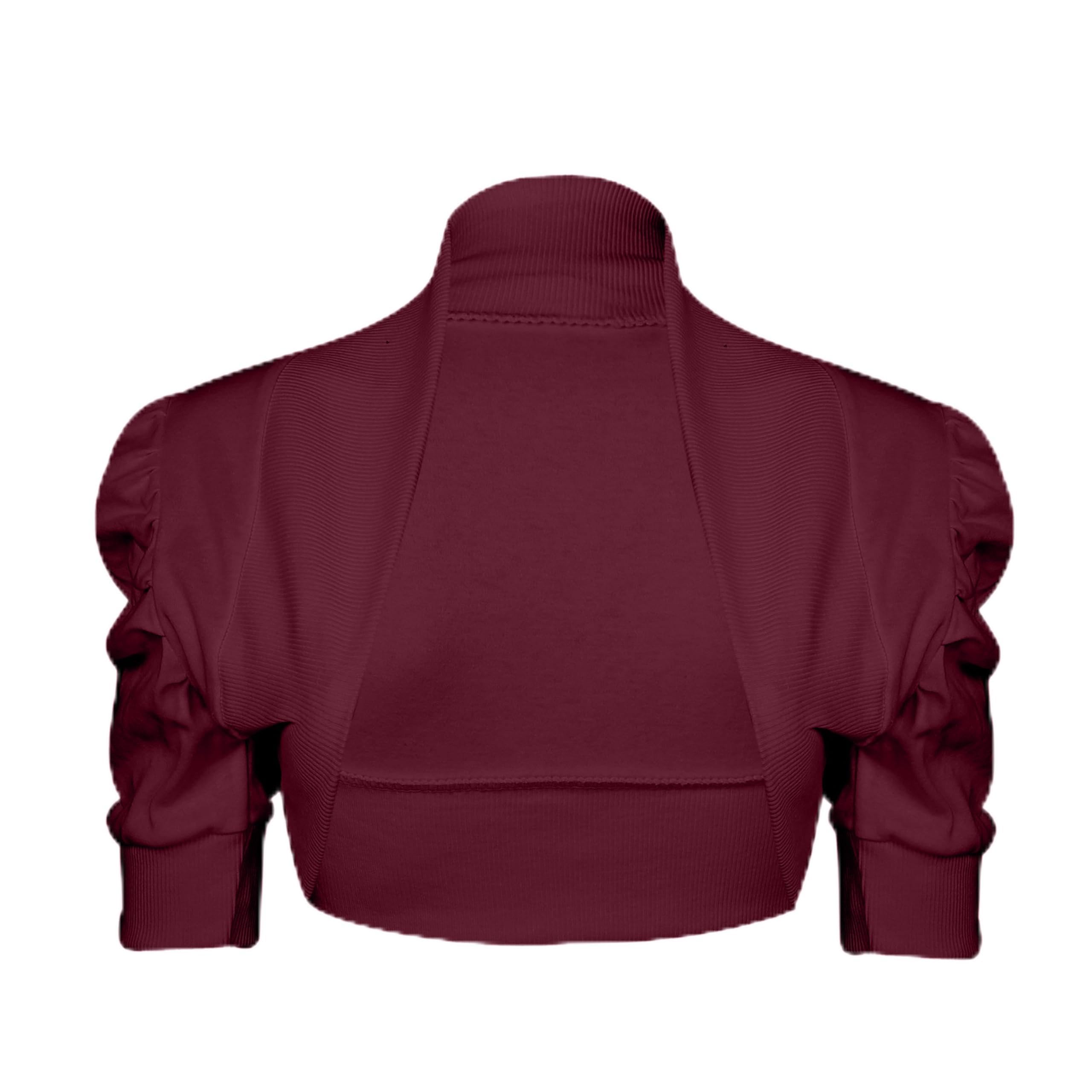 Noroze Girls Wine Kid's Plain Ruched Sleeves Bolero Shrug For Cropped Cardigans (13 Years, )