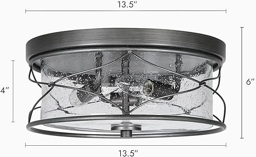 Miniatura 3 de ZEVNI Lámpara de techo de montaje empotrado de granja, 3 luces de plata envejecida cepillada con pantalla de vidrio sembrado para dormitorio,