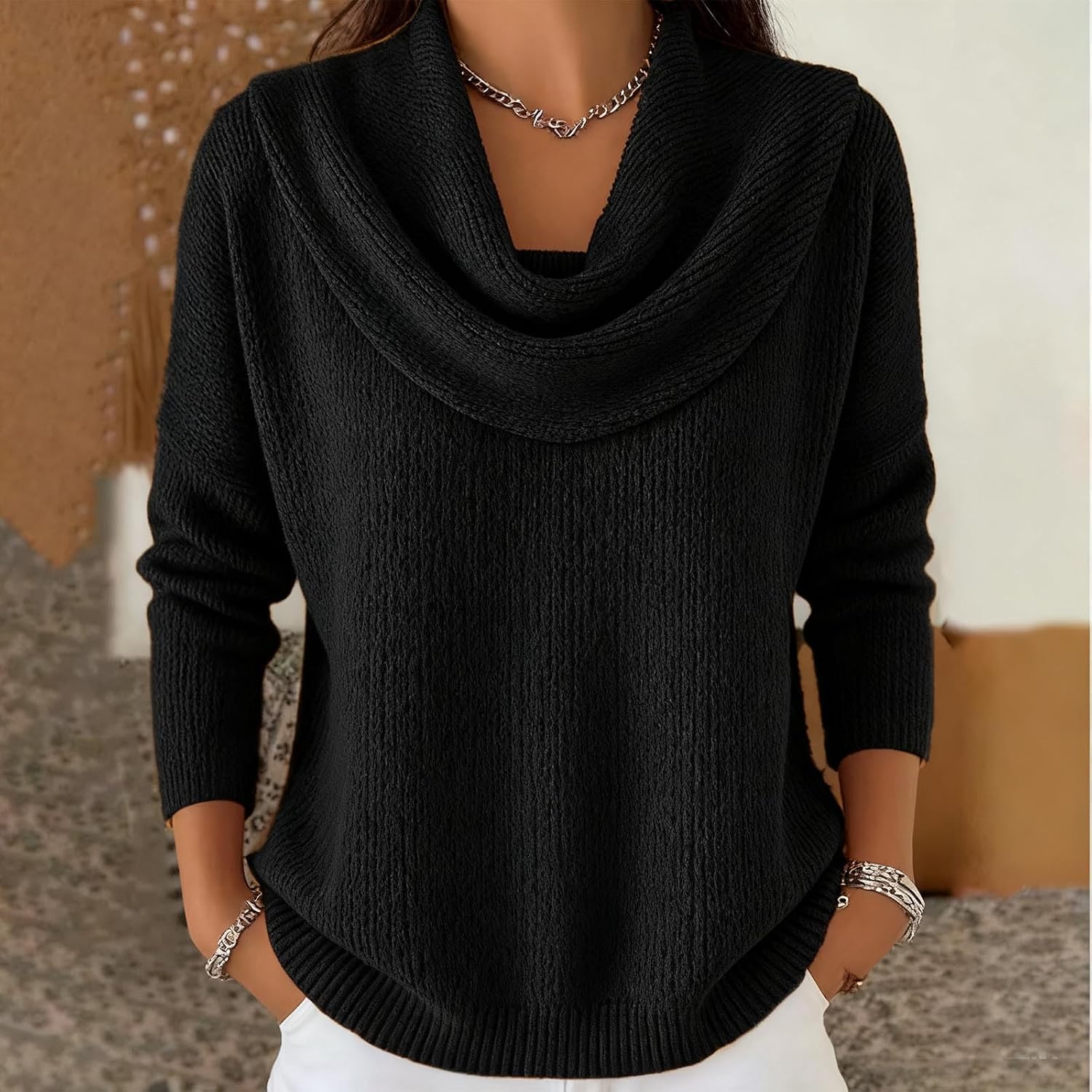 Women's Cowl Neck Sweaters Lightweight Long Sleeve Casual Basic Knit Pullover Tops Fall Winter Loose Trendy Outfits