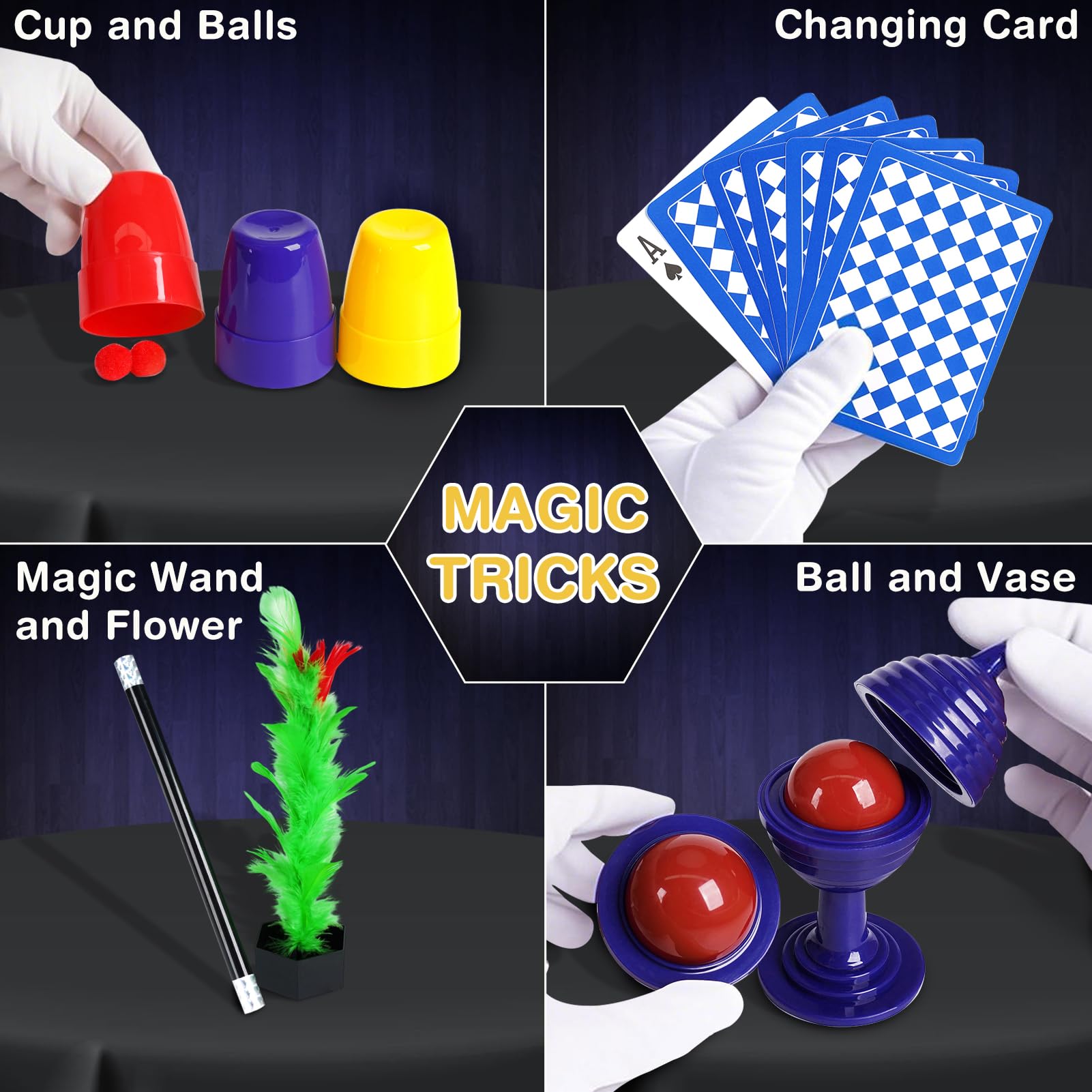 DINORUN Giochi di Magia per Bambini Giochi Bambini con Cappello Magico & Istruzioni & Costume da Mago per Bambini – Gioco di Ruolo Immaginario, Regalo Bambini 6 7 8 9 10 11 12 Anni