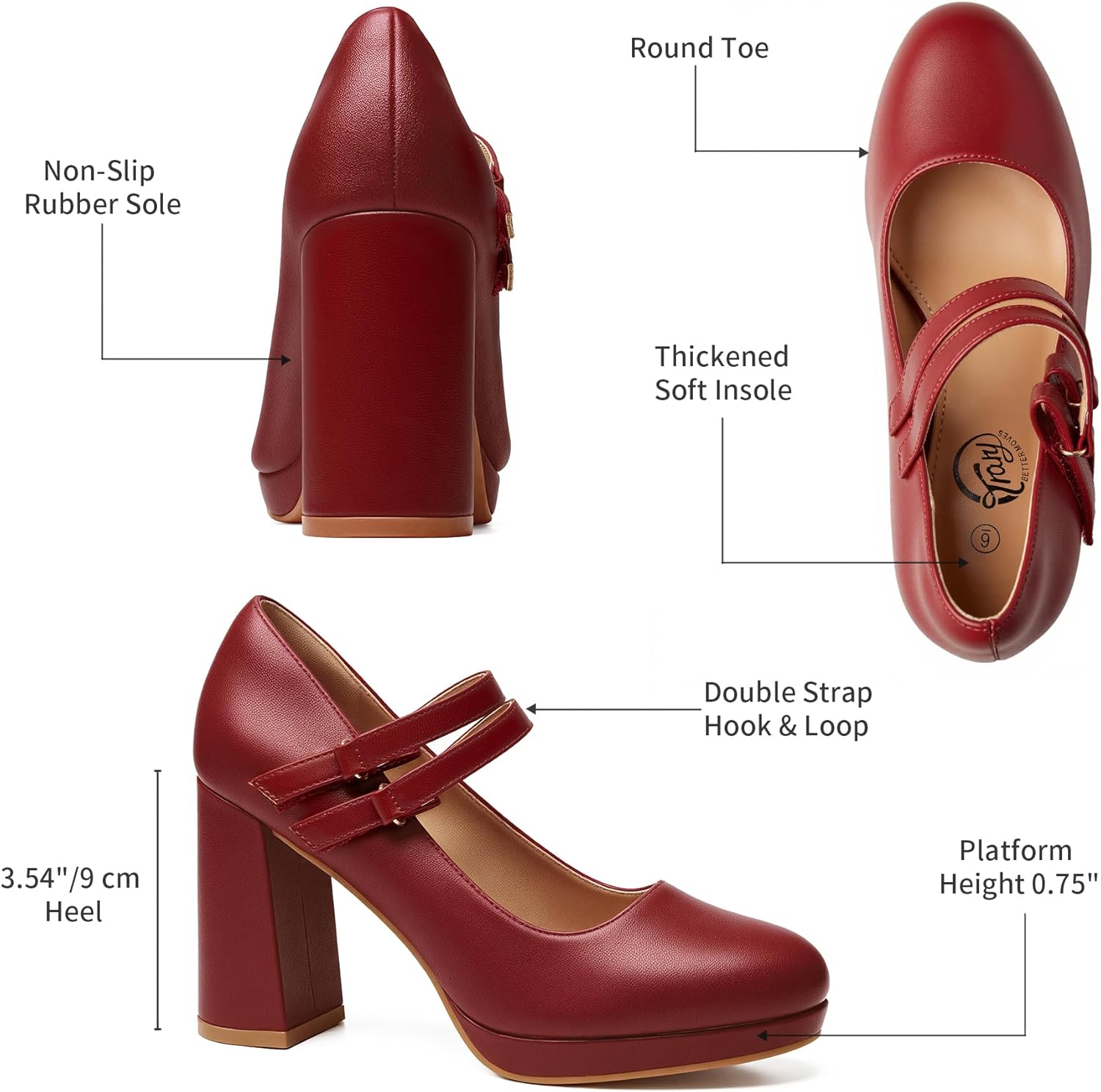 Trary Mary Jane Shoes Women Heels Platform Chunky Block High Heels with Double Strap Women's Pumps Comfortable Dress Pumps for Party Wedding Office Round Toe Heel Shoes - Image 4