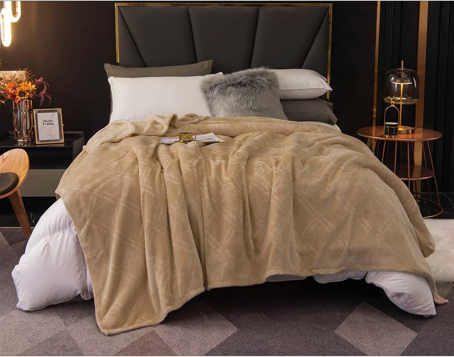 HT&PJ Throw Blanket Super Soft Cozy Lightweight Flannel Fleece Blankets for Bed, Sofa, Couch, Living Room All Seasons - Khaki, 60x80in