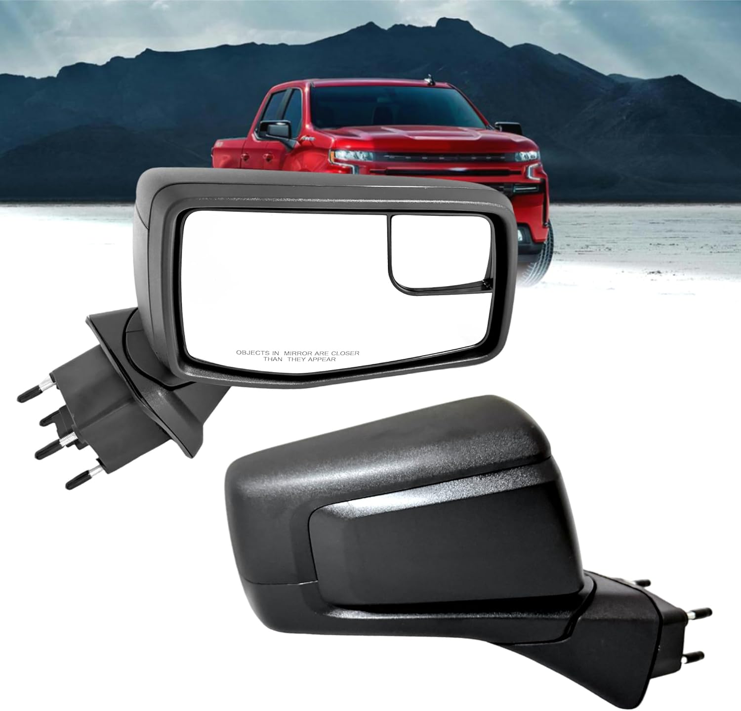 Right Passenger Side Mirror Compatible With 2019-2024 Chevrolet Silverado 1500 With Heated Power Glass Temperature Sensor Manual Folding Without Turn Signal 7 Pins Textured Black Passenger Side-7-Pins Textured Back