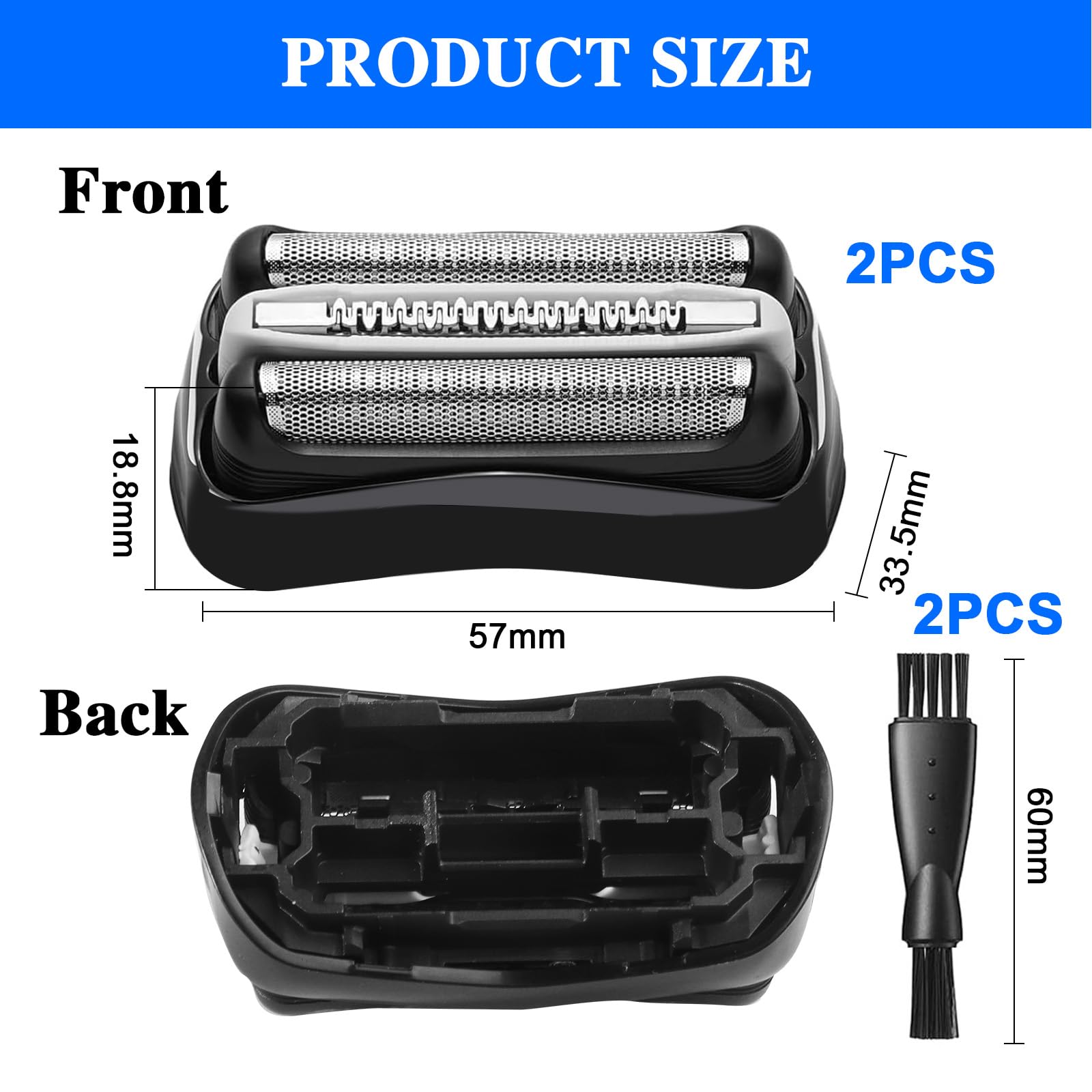 2 piezas Cabezal de Repuesto para Afeitadora Eléctrica Hombre Braun Serie 3 32B Cabezal Maquina de Afeitar Braun S3 Recambios Afeitadora con Cepillos para Braun 3010S 3000S 3050CC 3090CC