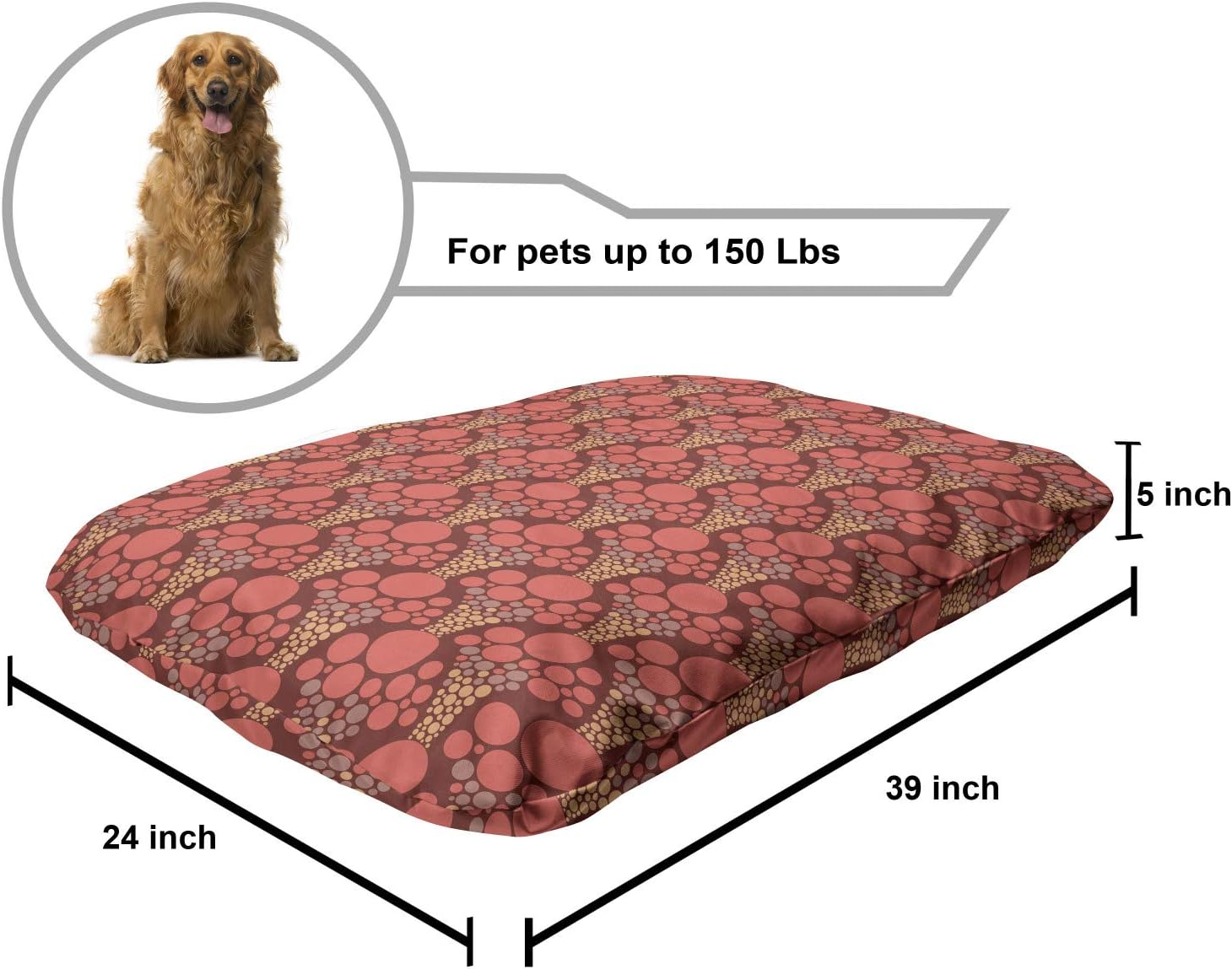 review Ambesonne Vibrant Pet Bed, Continuous Vintage Look Geometric Abstract Illustration, Chew Resistant Pad for Dogs and Cats Cushion with Removable Cover, 24