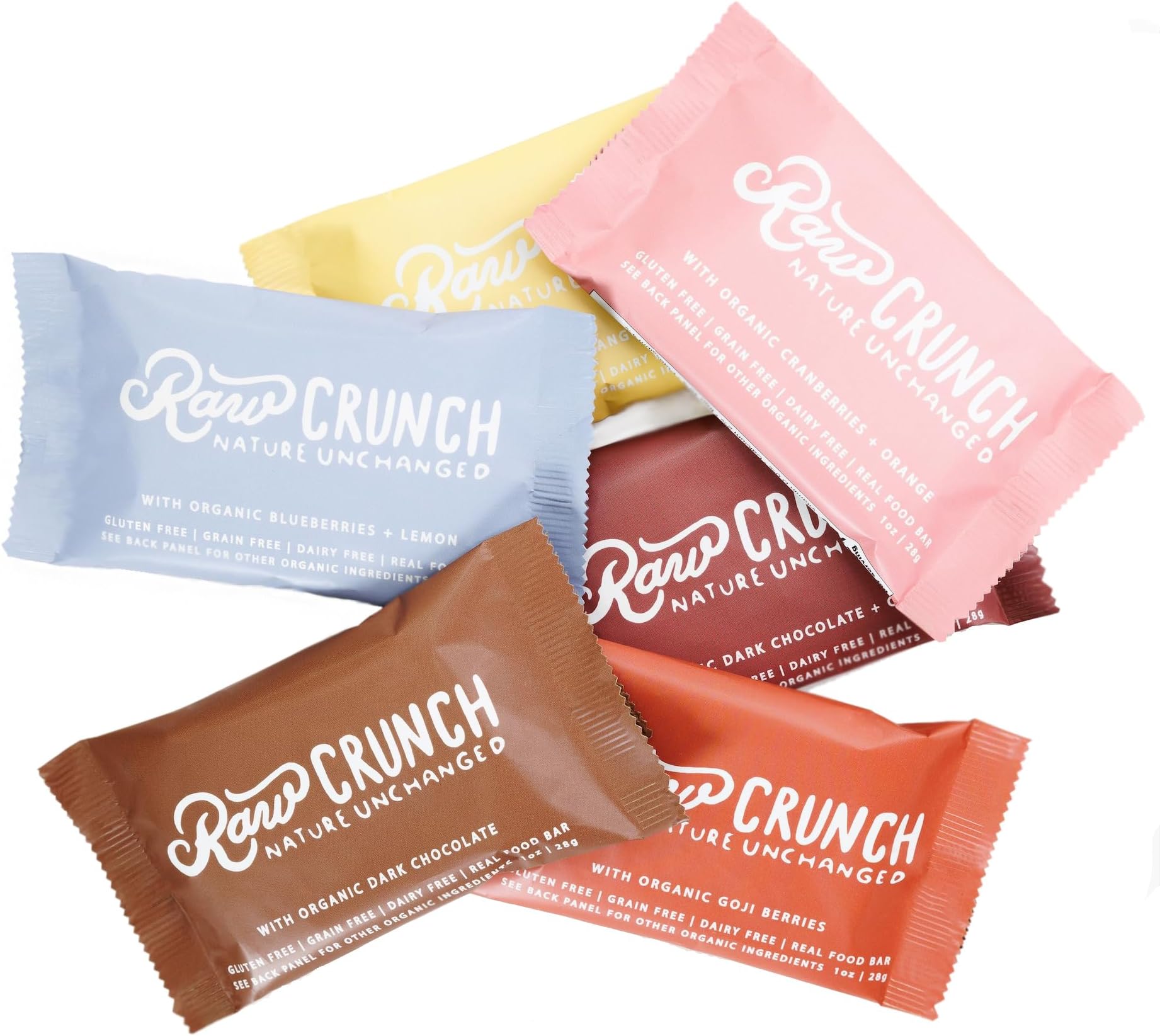 Raw Crunch Bar (Box of 12) - Variety Pack - Organic, Gluten Free, Grain Free, Dairy Free, Low Carb, Low Sugar, Paleo, Plant Based Protein,150 Calorie Real Food Bar