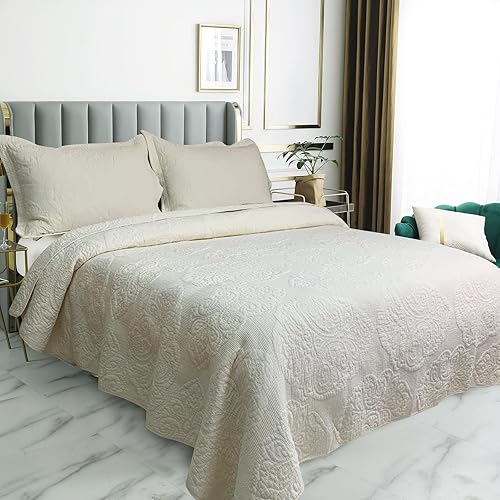 Miniatura 8 de ABREEZE Juego de ropa de cama de lujo de cachemira beige 100% algodón, tamaño Queen, juego de ropa de cama de granja