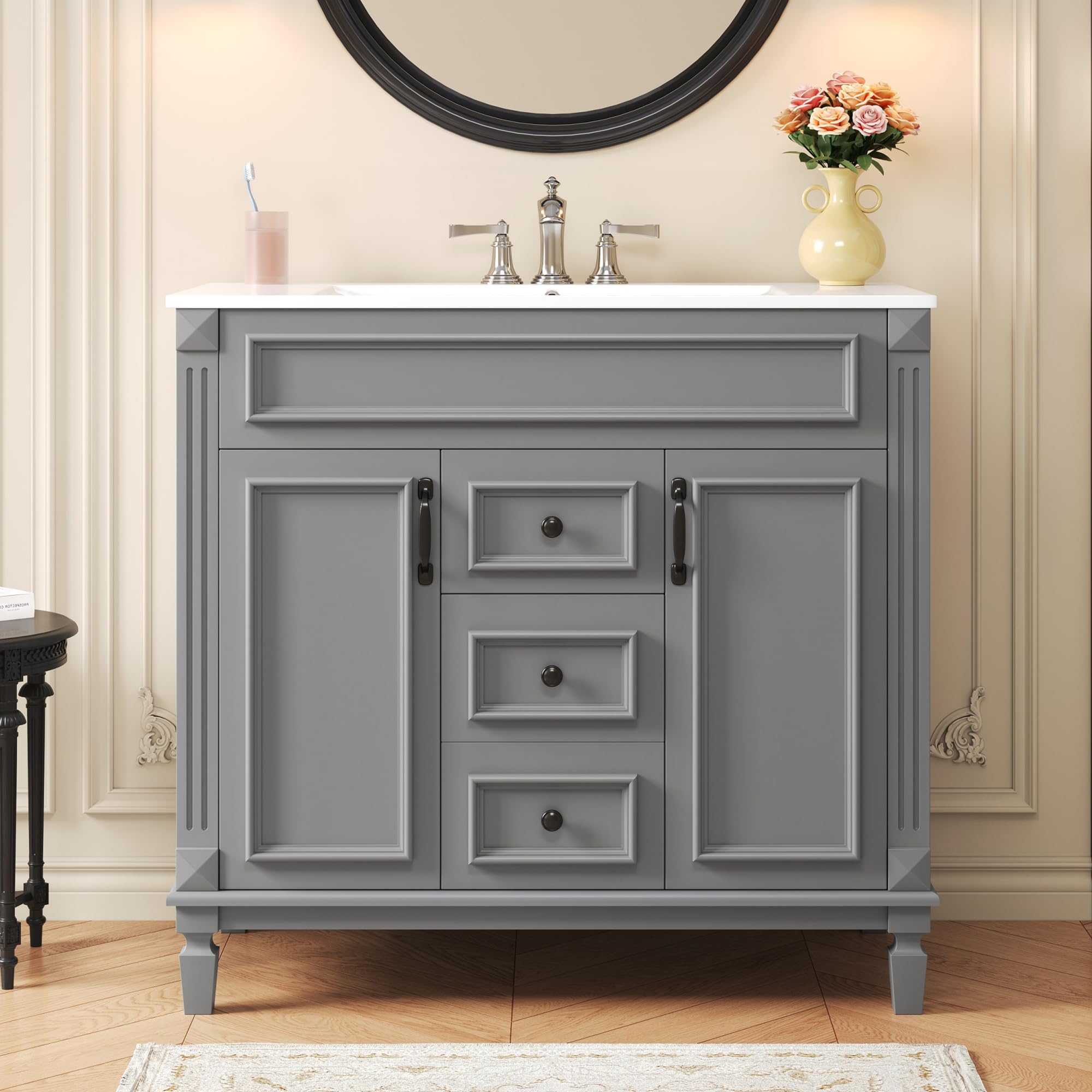 Merax 36” Bathroom Vanity with Sink, Freestanding Single Bathroom Sink Vanity Cabinet Set with 36” Countertop & Integrated Sink, 2 Doors & 2 Drawers (