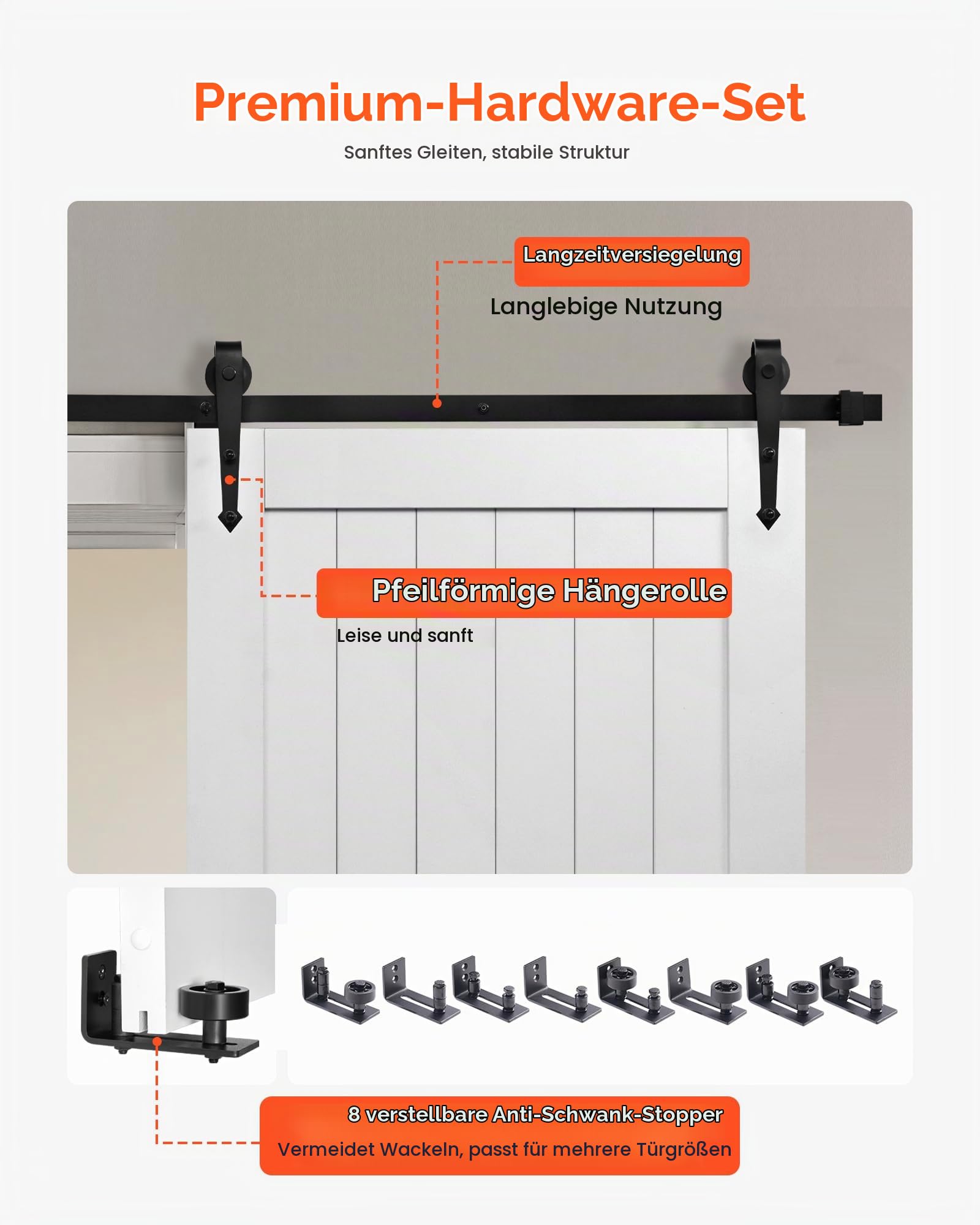 VEVOR Schiebetür im Scheunenstil Schiebetürsystem (914 x 2134 mm) aus hochfesten MDF-Platten, Scheunentor mit Hardware-Kit & wasserfester PVC-Oberfläche & H-Rahmen für Wohnzimmer Badezimmer Weiß
