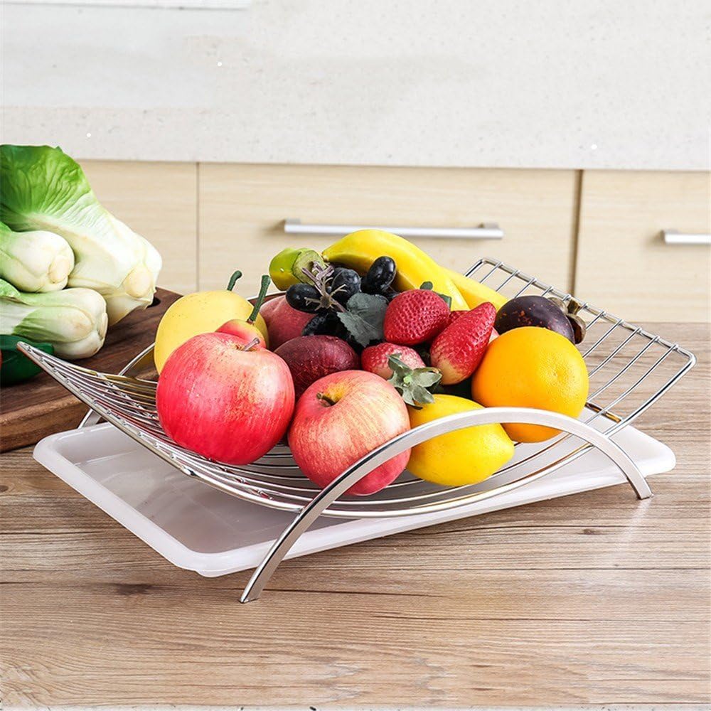 zlloo Fruit Plate Stainless Steel Fruit Plate Living Room Creative Home Modern Minimalist Drain Storage Fruit Basket Multifunction