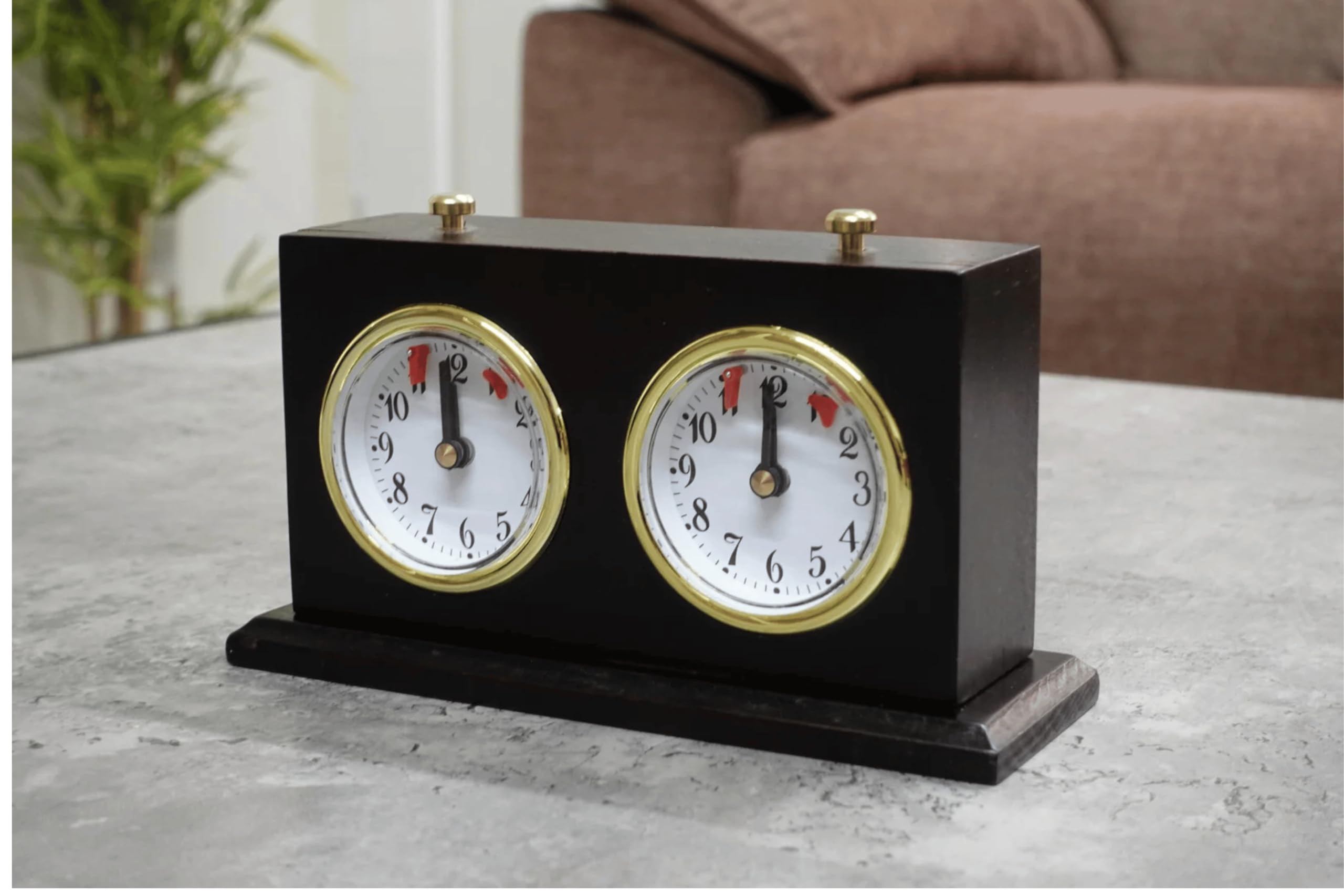 Turnier Orologio analogico a scacchi, in legno tinto di carbone con supporto, timer meccanico tradizionale a carica di scacchi per 2 giocatori, accessorio per giochi di scacchi da torneo
