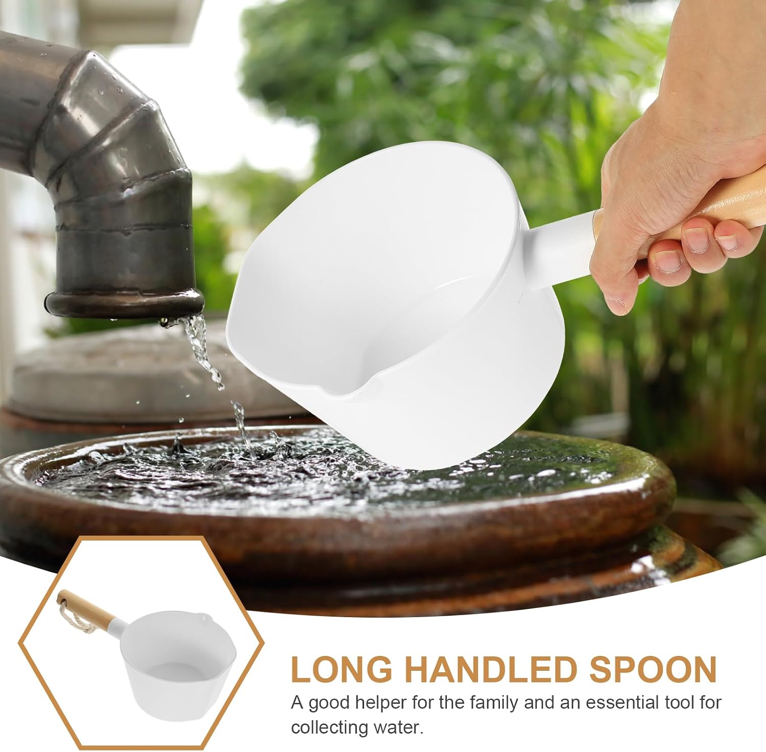 DOITOOL Plastic Water Ladle Long Handle, Bath Ladle Dipper Portable Water Pourer Spoon Hair Washing Scoop Tabo Flat Bottom Bath Scoop with String for Kitchen and Bathroom Hair Washing