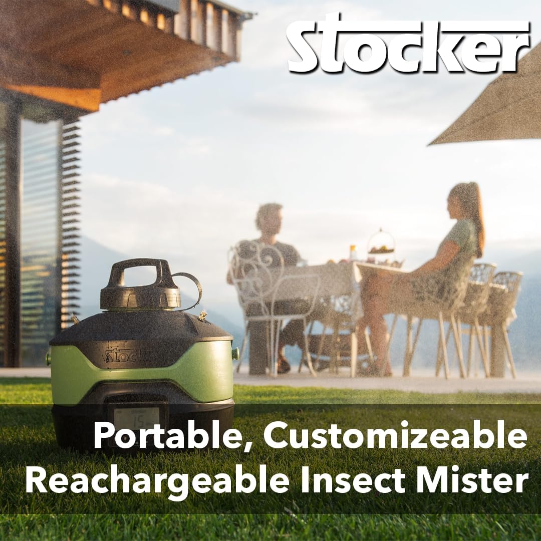 Stocker Portable Insect Mister 4L + US Plug Adapter - Rechargeable, for Mosquitos, Flies, Gnats, Pest Misting - Great for Outdoor, Camping, Hiking, Backpacking, Backyard BBQ