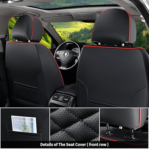 Miniatura 4 de Coverado Juego completo de fundas de asiento, fundas de asiento impermeables de piel de napa para automóviles, protectores universales de asiento de