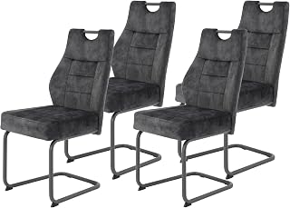 Hela Tische, Linda Set de 4 Sillas de Comedor, Sillas Basculantes de Microfibra Antracita, Estructura de Tubo Redondo Negro, Cómodo Asiento con Muelles, Capacidad de Carga de 140 kg