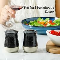 Vista 7 de Hasense Juego de salero y pimentero, coctelera de cerámica para cocina, recipiente de sal negro para decoración de granja, perfecto para cocinar