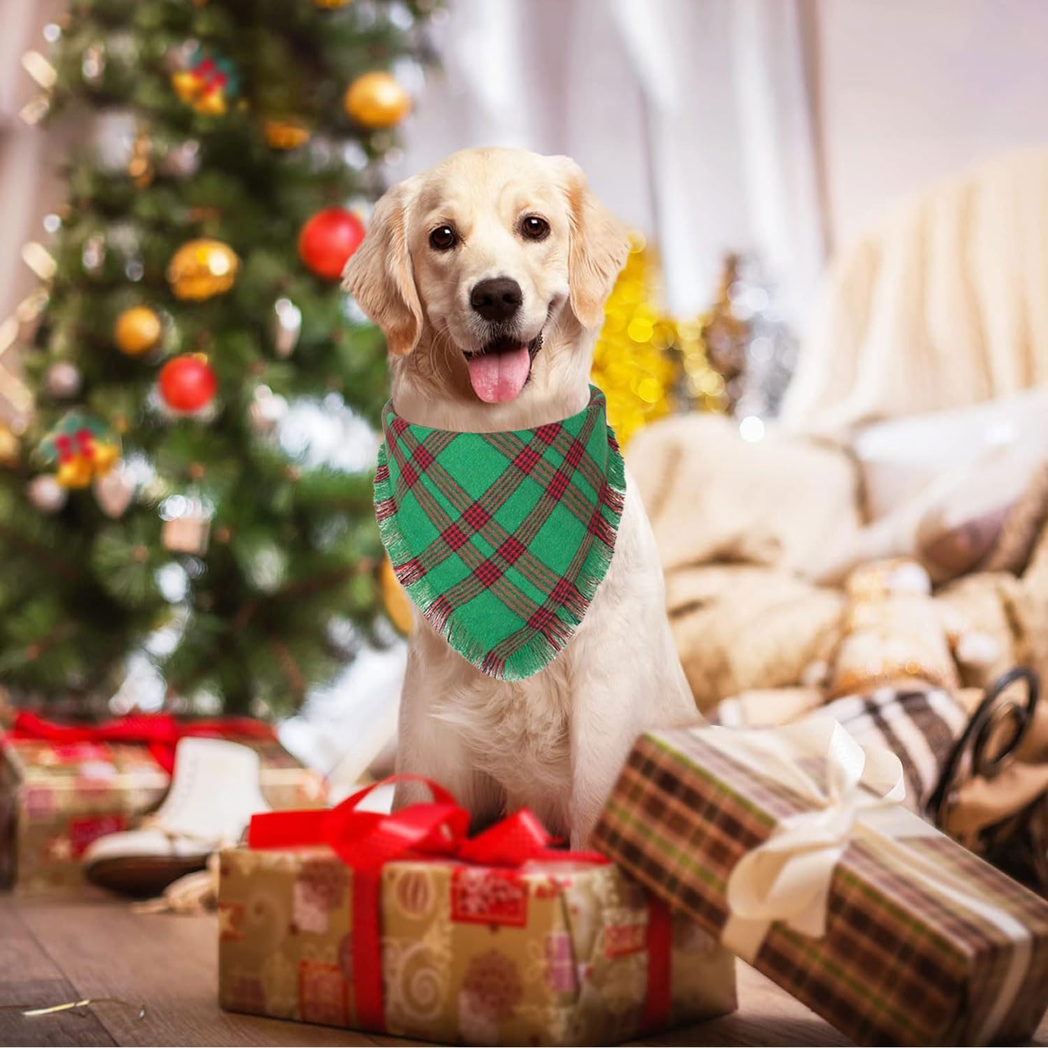 Hundehalstuch Weihnachtsmotiv – 2 Stück Mit Blumen & Weihnachtsbaum | Für Kleine Bis Große Hunde