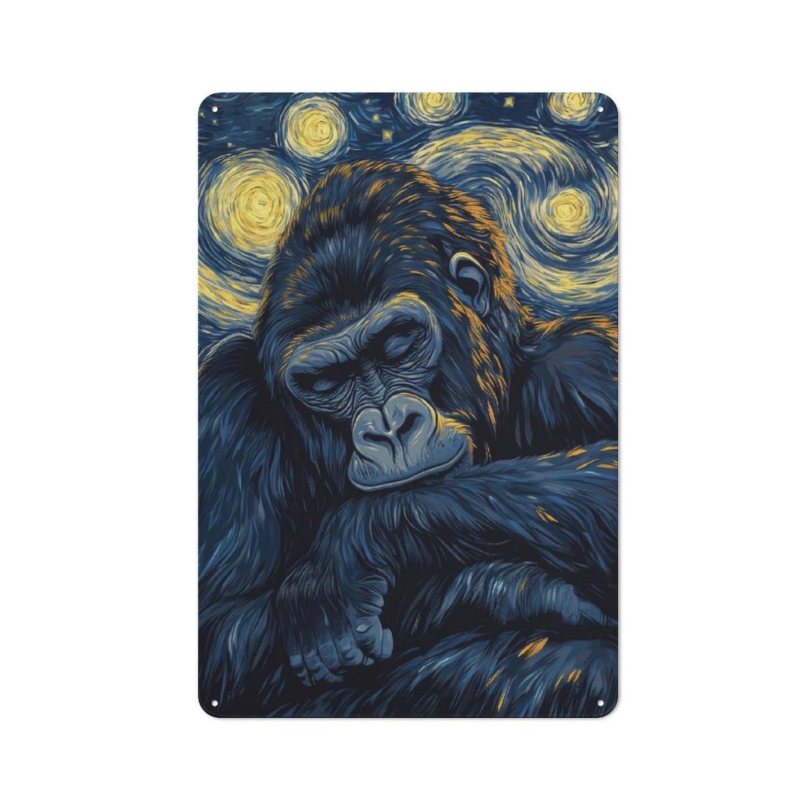 Junmoney Style-21 Gorilla Starry Night Rustic Metal Sign 30X20cm For Café Or Home Bar, Suited To Home Bar Enthusiasts, For Retro Home Interiors