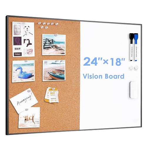 Cork Board White Board Combo | 24'x18' Bulletin Board, Magnetic Dry Erase Board & Corkboard for Wall, Vision Board for H