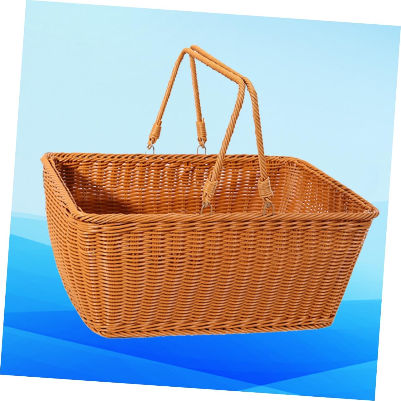 1pc Simulated Rattan Woven Basket for Storage Light Brown for Flowers Vegetables Picnic Essentials Portable Decorative Basket for Home Use