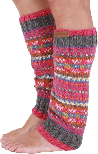 Pachamama 100% Wool Legwarmer Handknitted Traditional Fairisle Colourful Regular Fit Handmade Extra Warm Fair Trade