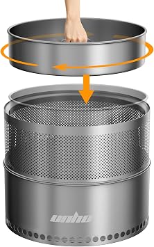 unho 20 Inch Stainless smokeless firepit for Outside Wood Burning Stove
