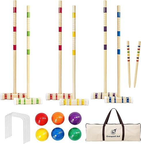 Juego de croquet para adultos de 28 pulgadas con mazos de madera, bolas de colores, bolsa de transporte resistente para adultos y niños, perfecto