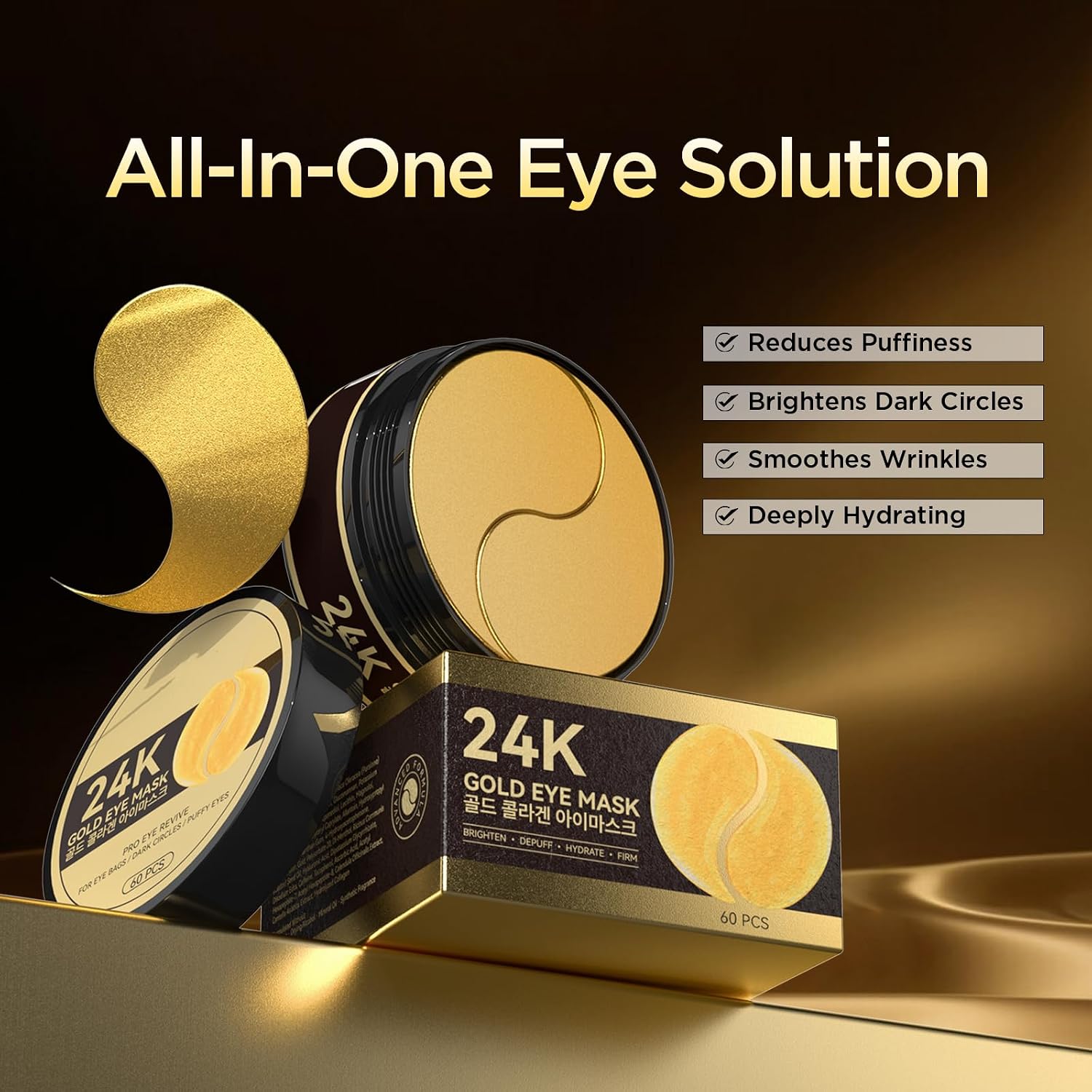 24K Gold Under Eye Patches for Dark Circles & Puffiness, Wrinkles 60Pcs