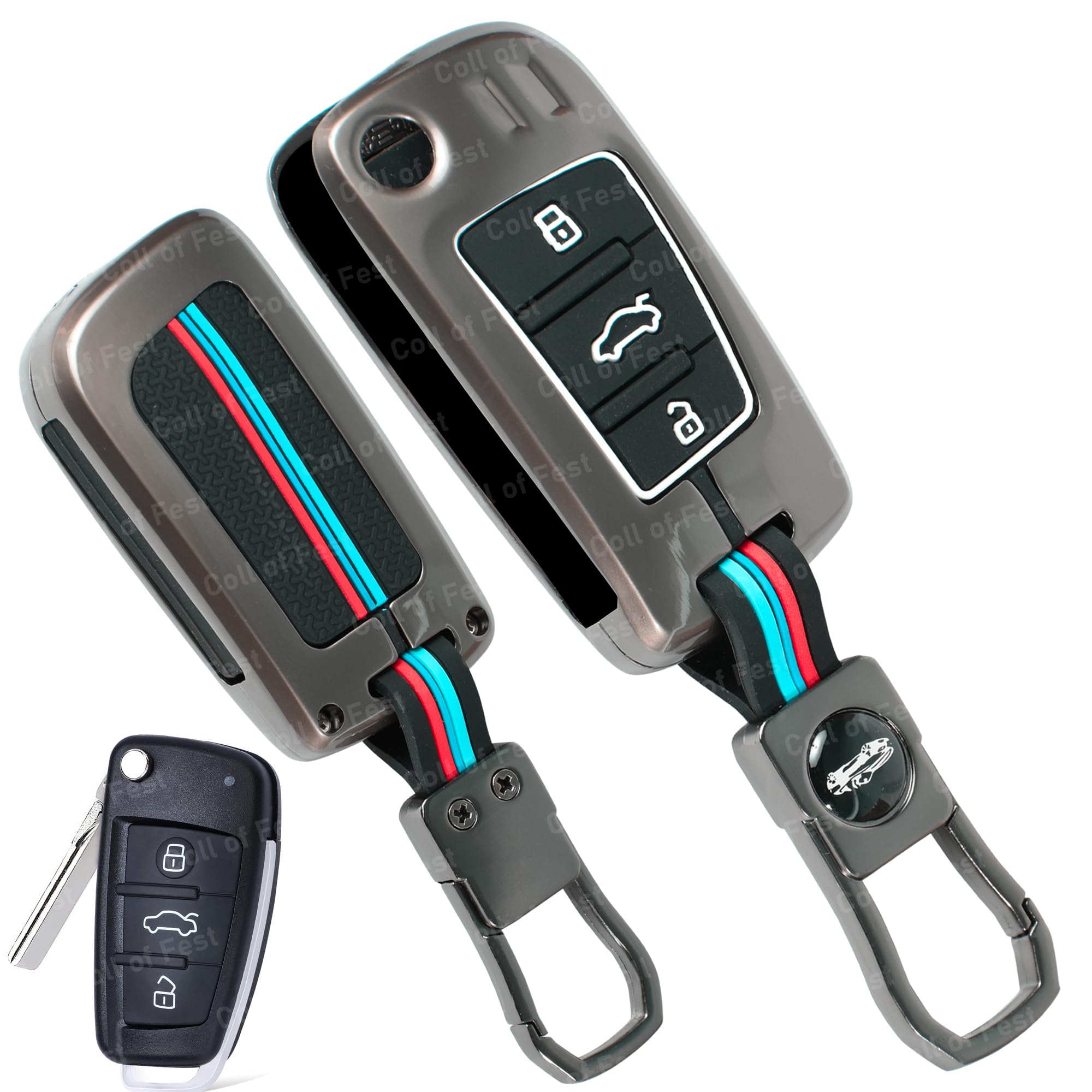 Coll of Fest Metal Silicon Key Cover Compatible for Audi A1, A3, A6, Q2, Q3, Q7, TT, TTS, R8, S3, S6, RS3 3 Button Flip Key Metal & Silicone Protection Special Feature Visible in low-light Conditions
