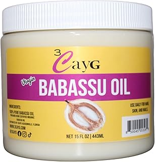 3CAYG Virgin Unrefined Babassu Oil, Cold Pressed, For Strenthening and Conditioning Hair and Skin 15 fl oz (Pack of 1)